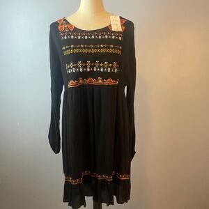 New! L Love Boutique Aztec Print Black Long Sleeve Dress Ruffle